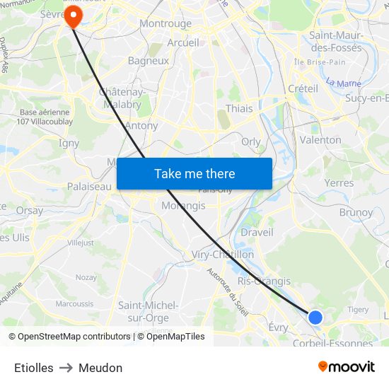 Etiolles to Meudon map