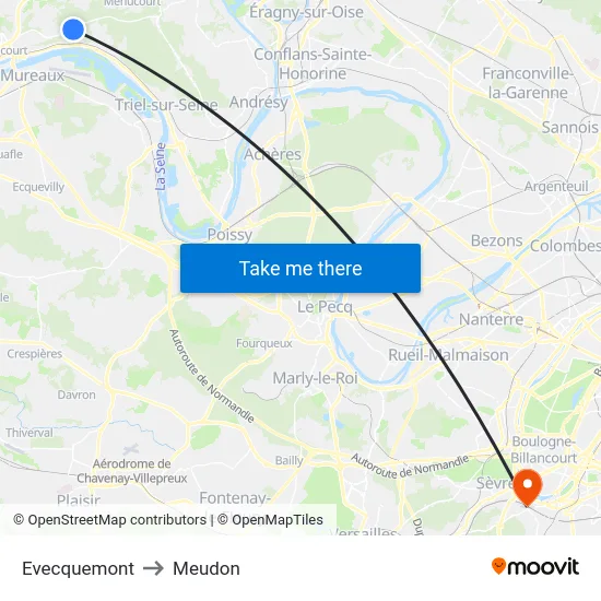 Evecquemont to Meudon map