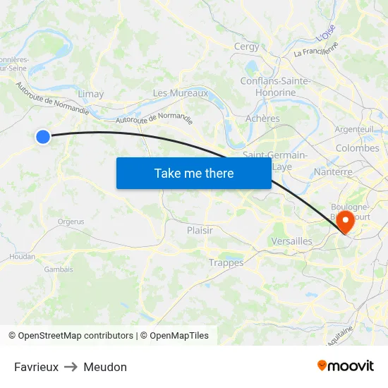 Favrieux to Meudon map