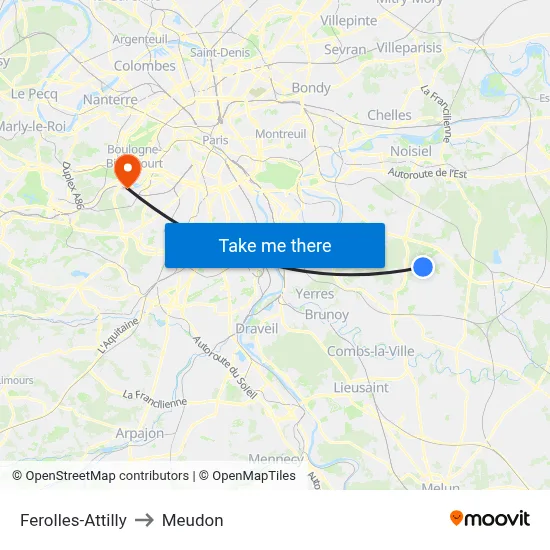 Ferolles-Attilly to Meudon map