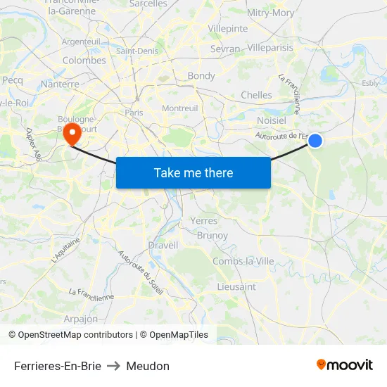 Ferrieres-En-Brie to Meudon map
