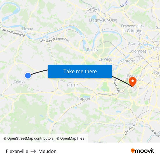 Flexanville to Meudon map