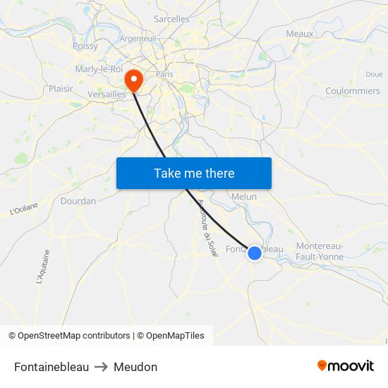 Fontainebleau to Meudon map