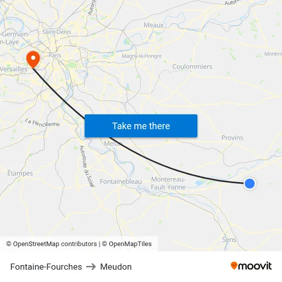 Fontaine-Fourches to Meudon map