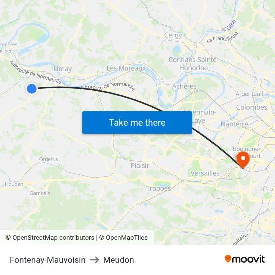 Fontenay-Mauvoisin to Meudon map