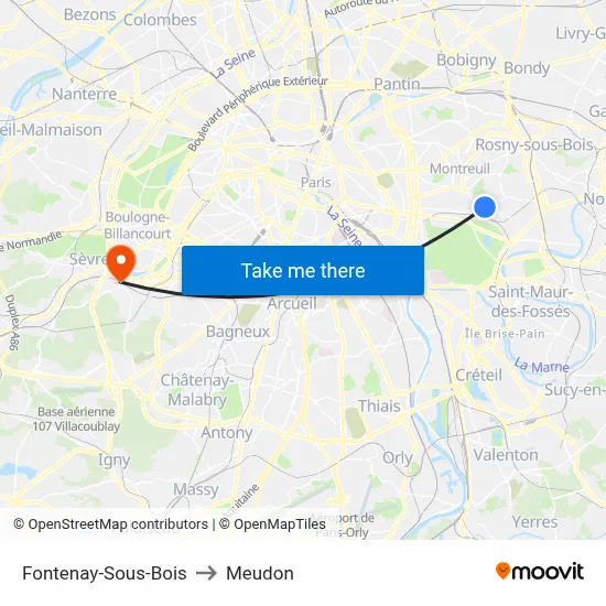 Fontenay-Sous-Bois to Meudon map