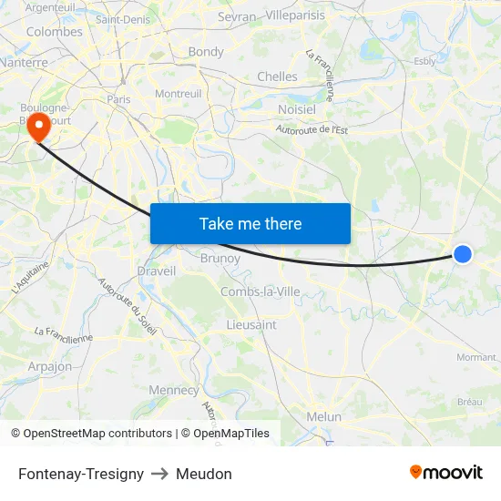 Fontenay-Tresigny to Meudon map