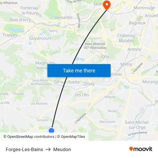 Forges-Les-Bains to Meudon map