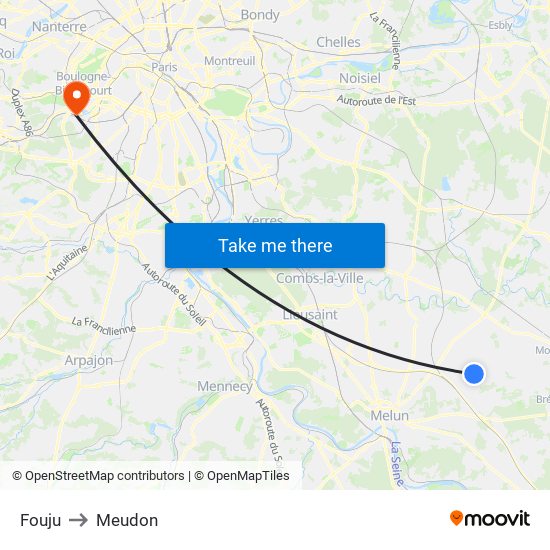 Fouju to Meudon map