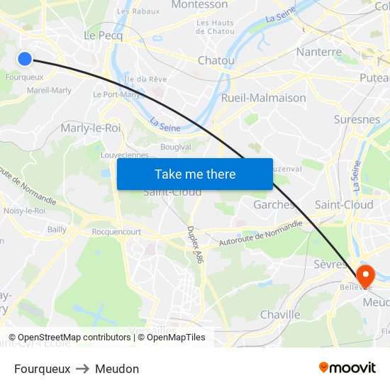 Fourqueux to Meudon map