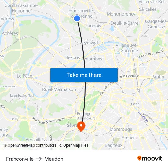 Franconville to Meudon map