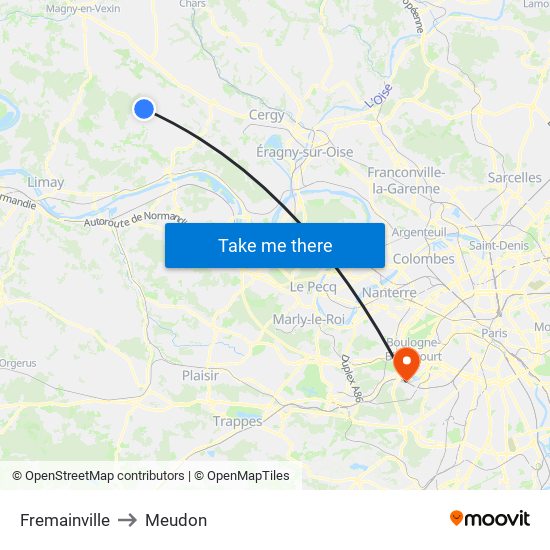 Fremainville to Meudon map