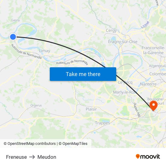 Freneuse to Meudon map