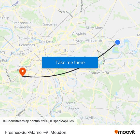 Fresnes-Sur-Marne to Meudon map