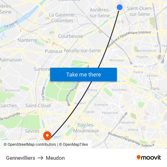 Gennevilliers to Meudon map