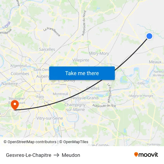 Gesvres-Le-Chapitre to Meudon map