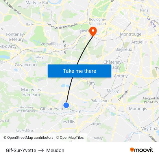 Gif-Sur-Yvette to Meudon map