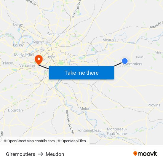Giremoutiers to Meudon map