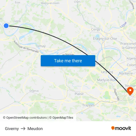 Giverny to Meudon map