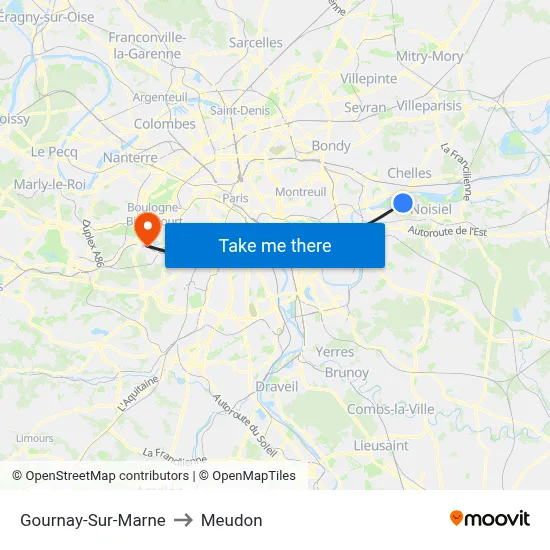 Gournay-Sur-Marne to Meudon map