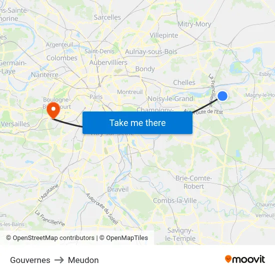 Gouvernes to Meudon map