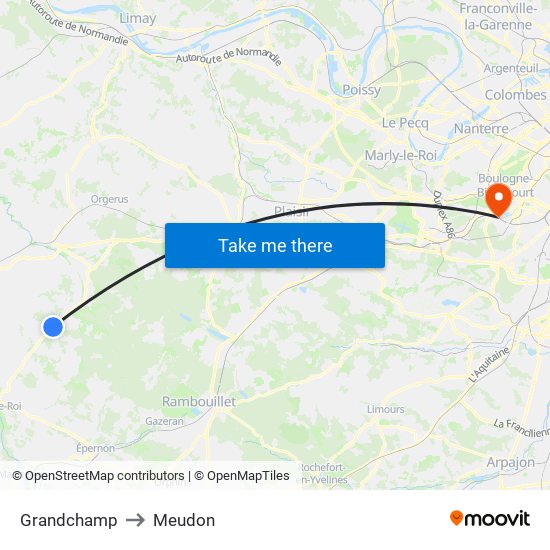 Grandchamp to Meudon map