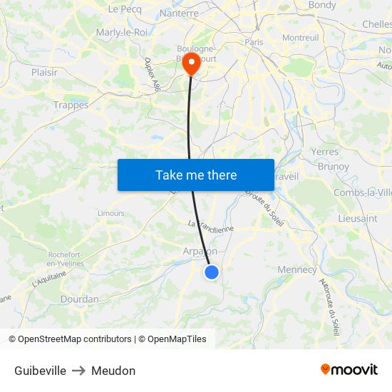 Guibeville to Meudon map
