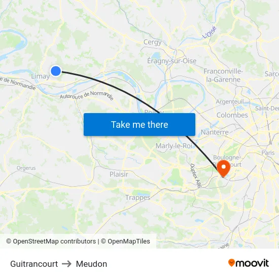 Guitrancourt to Meudon map