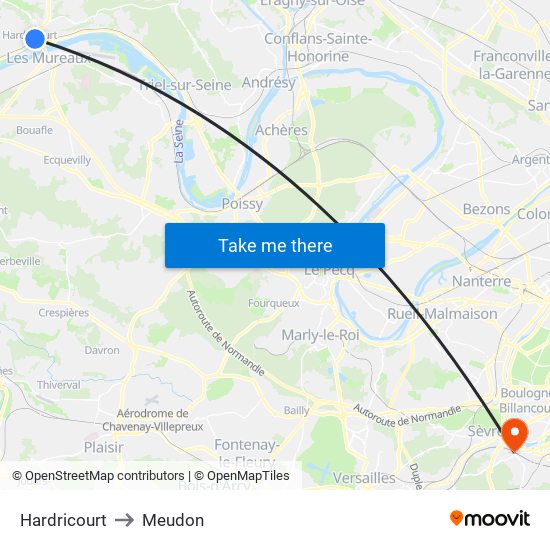 Hardricourt to Meudon map