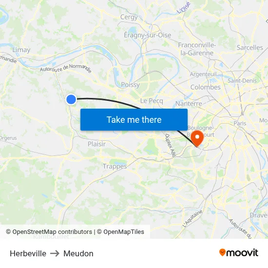 Herbeville to Meudon map