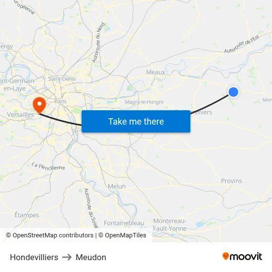 Hondevilliers to Meudon map
