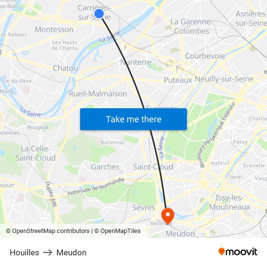 Houilles to Meudon map