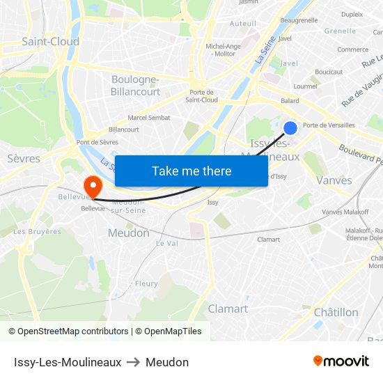 Issy-Les-Moulineaux to Meudon map