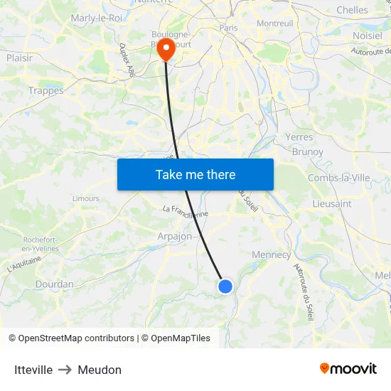 Itteville to Meudon map