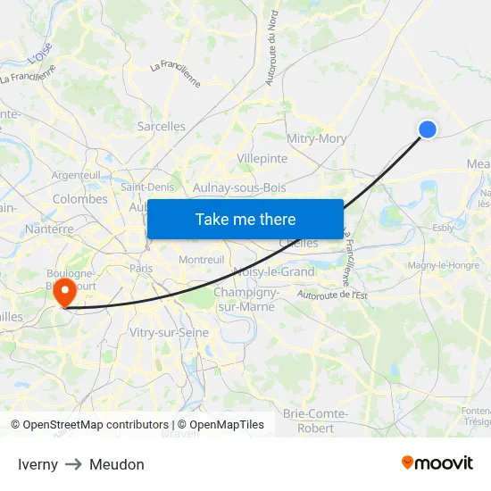Iverny to Meudon map
