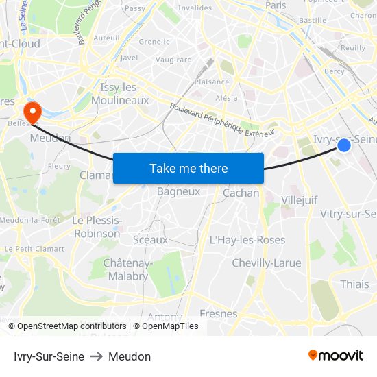 Ivry-Sur-Seine to Meudon map