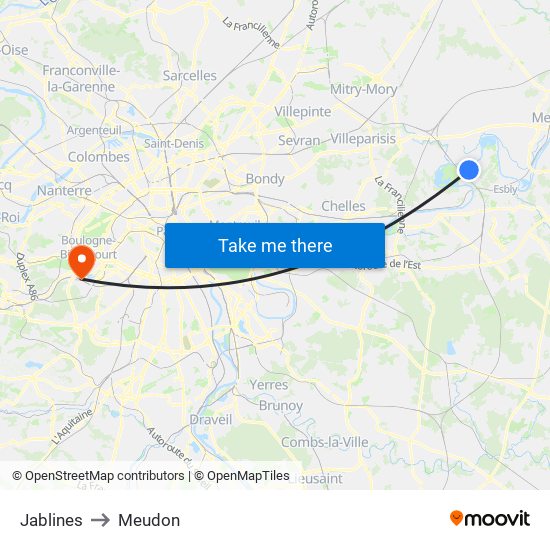 Jablines to Meudon map
