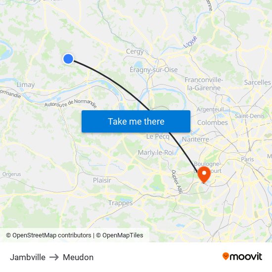Jambville to Meudon map