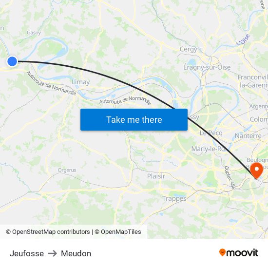 Jeufosse to Meudon map