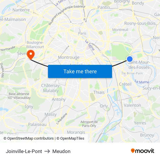 Joinville-Le-Pont to Meudon map