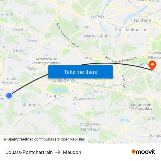 Jouars-Pontchartrain to Meudon map