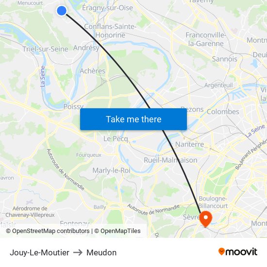 Jouy-Le-Moutier to Meudon map