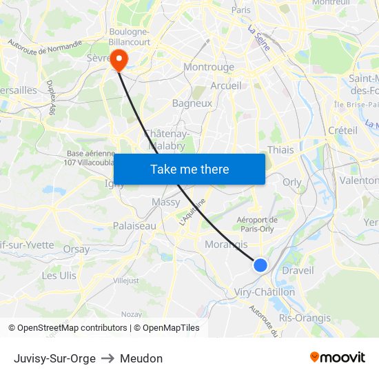 Juvisy-Sur-Orge to Meudon map