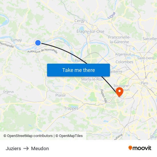Juziers to Meudon map
