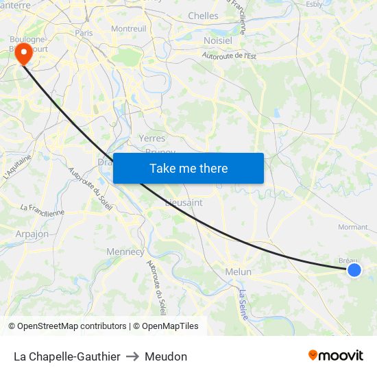 La Chapelle-Gauthier to Meudon map