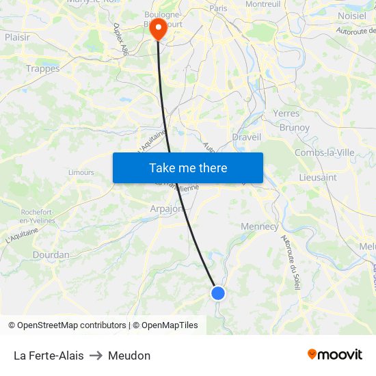 La Ferte-Alais to Meudon map