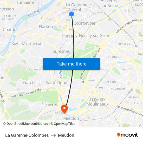 La Garenne-Colombes to Meudon map