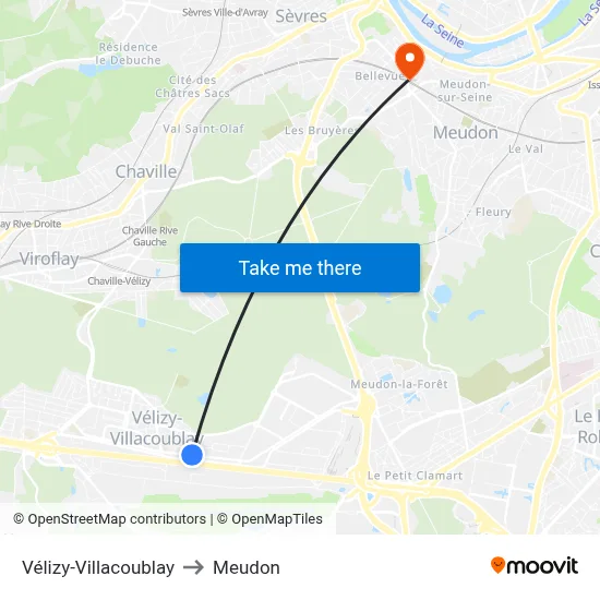 Vélizy-Villacoublay to Meudon map