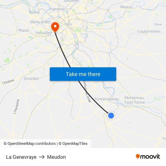 La Genevraye to Meudon map