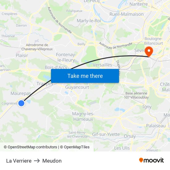 La Verriere to Meudon map